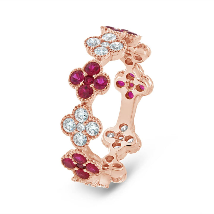 Diamond & Ruby Clover Eternity Ring