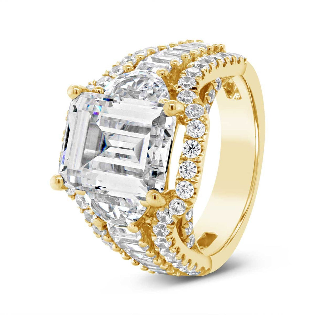 Wide Band Halo Three Stone Diamond Engagement Ring - YJA6697R