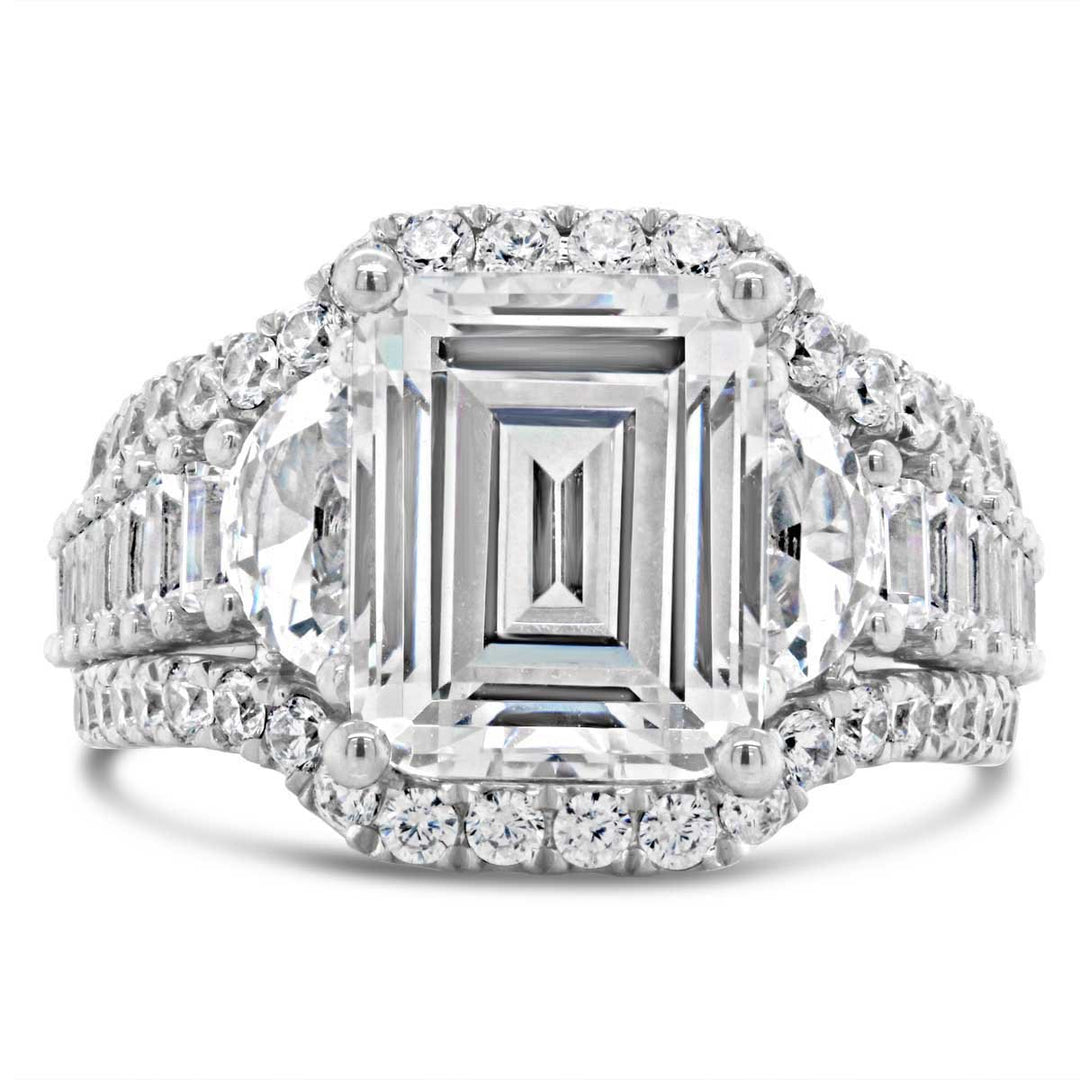 Wide Band Halo Three Stone Diamond Engagement Ring - YJA6697R
