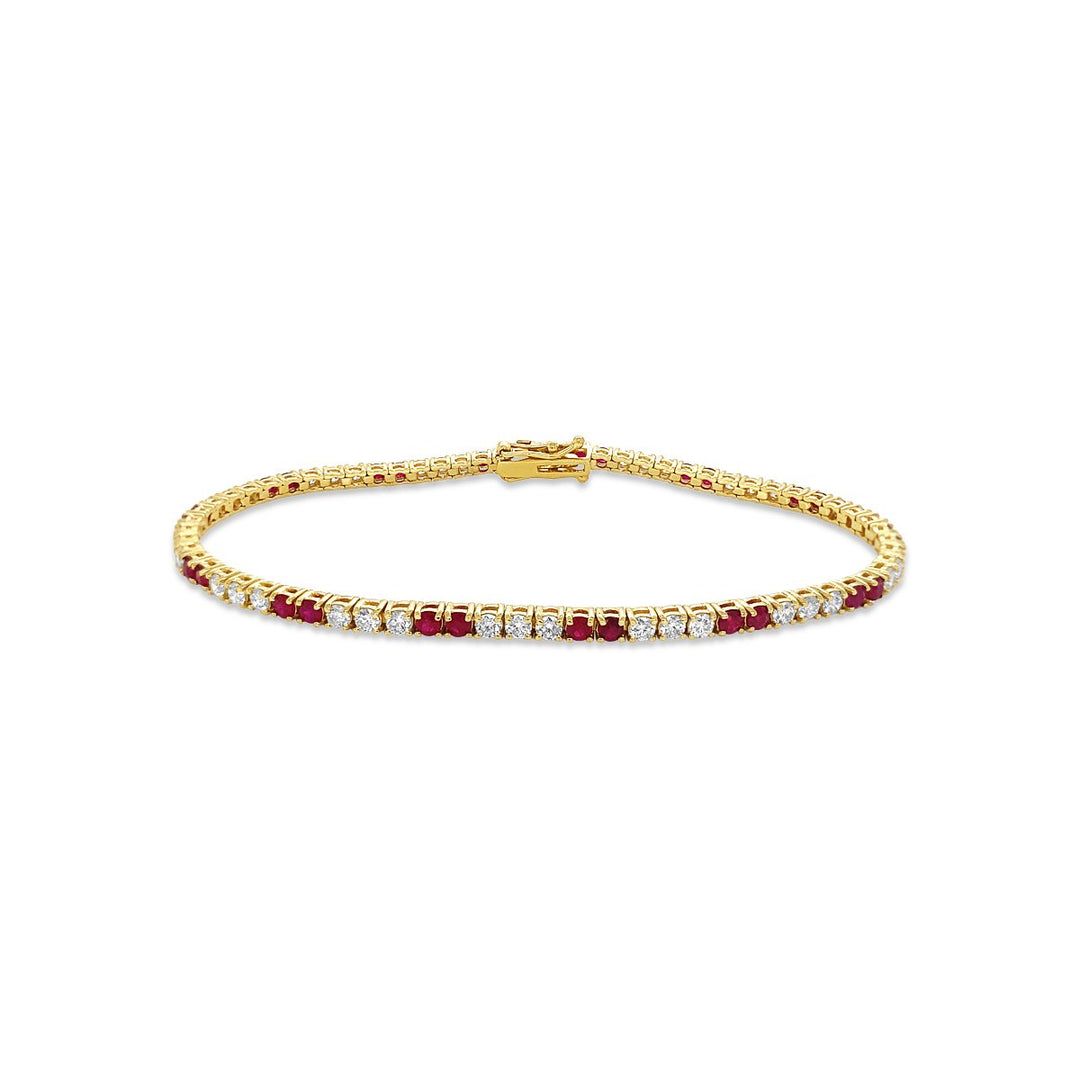 Yellow Gold Diamond & Ruby Tennis Bracelet - BL6111 - The Diamond Guys