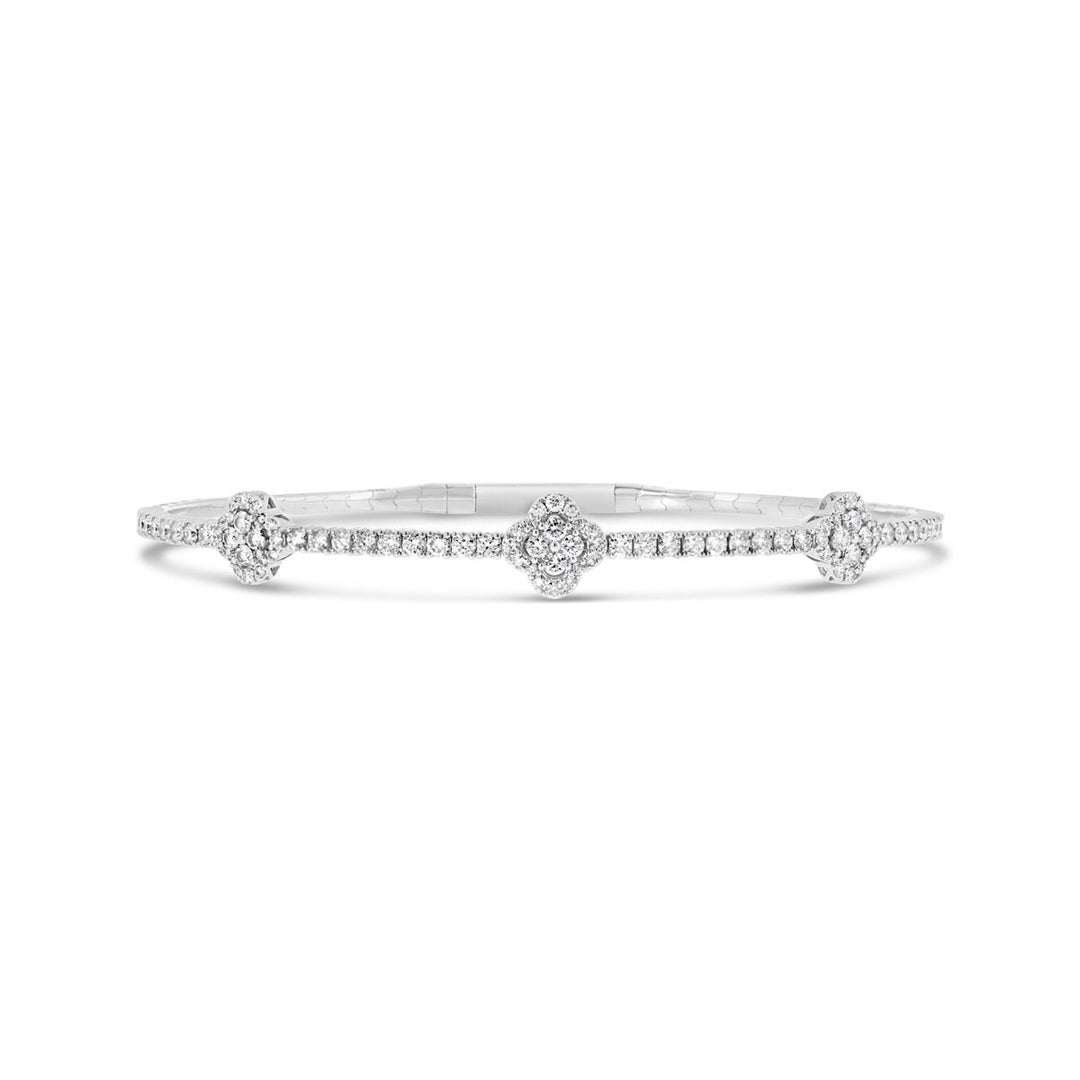 14K White Gold Diamond Clover Cluster Bangle - The Diamond Guys