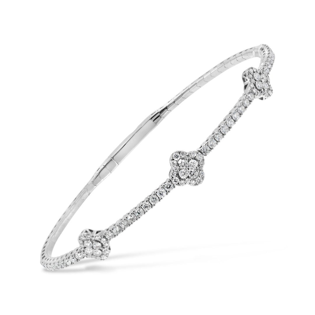 14K White Gold Diamond Clover Cluster Bangle - The Diamond Guys