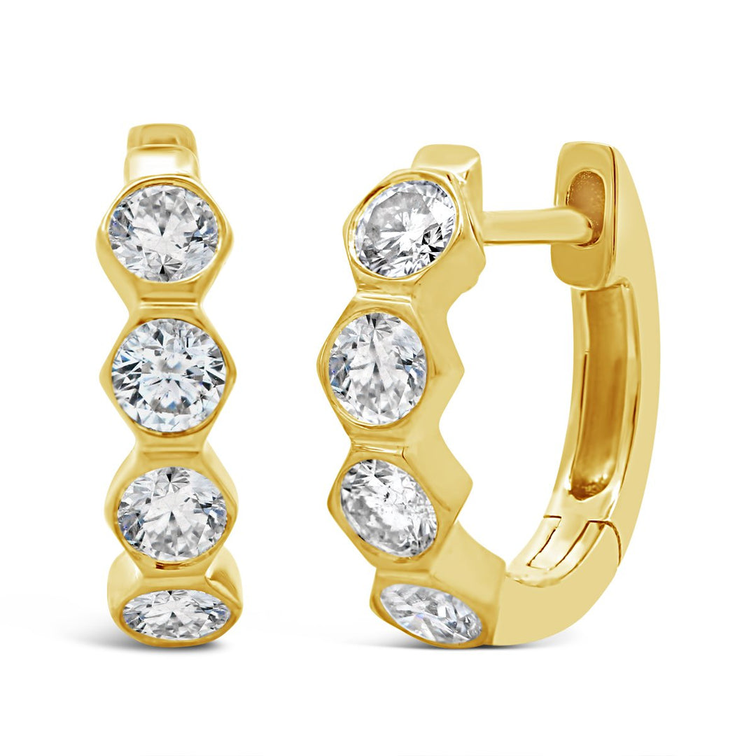14K Yellow Gold Bezel Set Diamond Hoop Earrings - The Diamond Guys