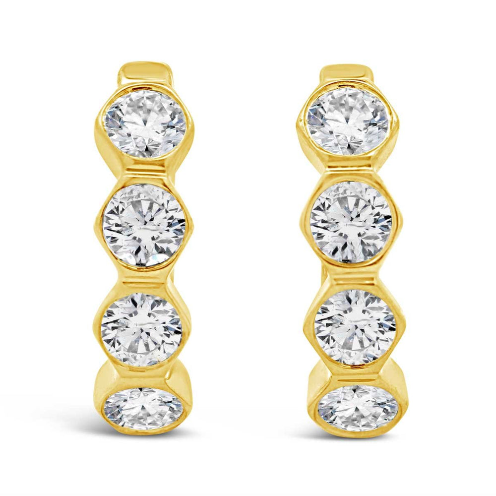 14K Yellow Gold Bezel Set Diamond Hoop Earrings - The Diamond Guys