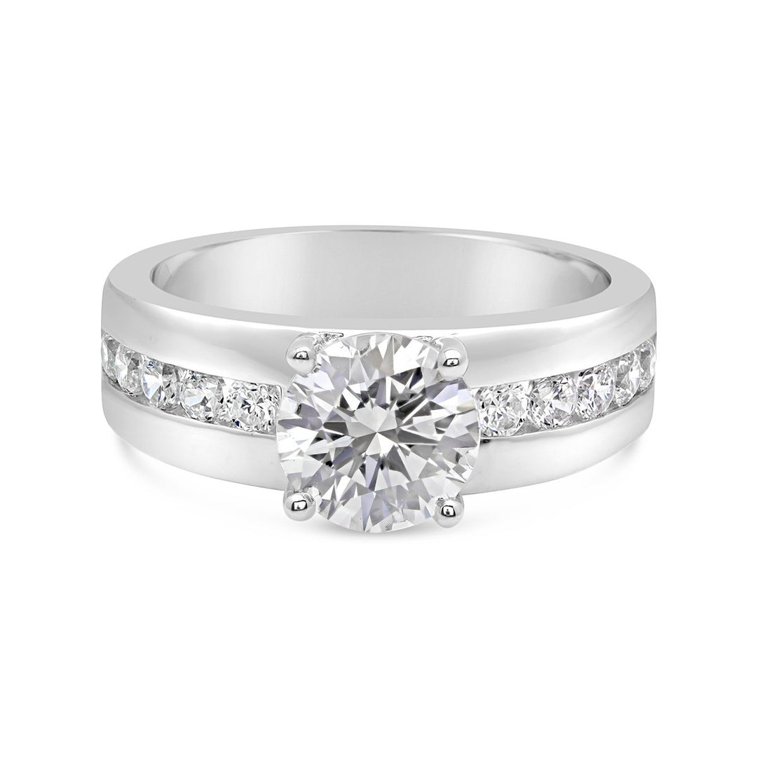 Engagement Ring with Wide Channel Set Band and Round Center - The Diamond Guys