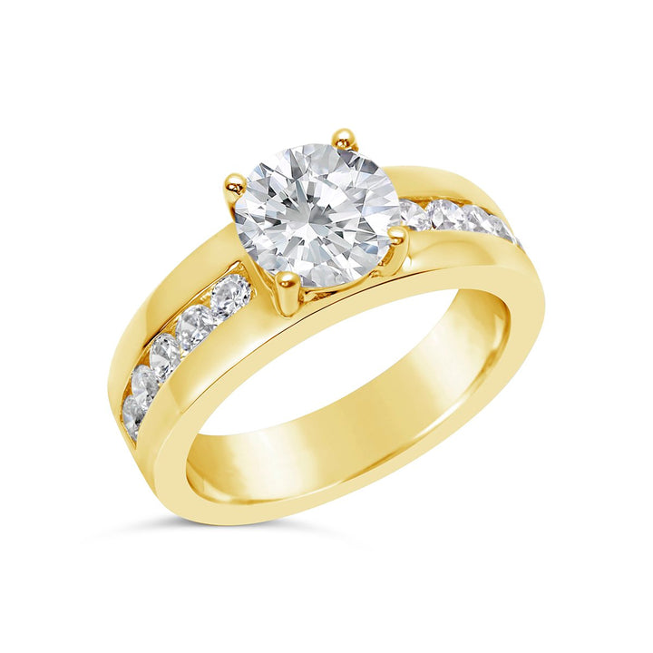 Engagement Ring with Wide Channel Set Band and Round Center - The Diamond Guys