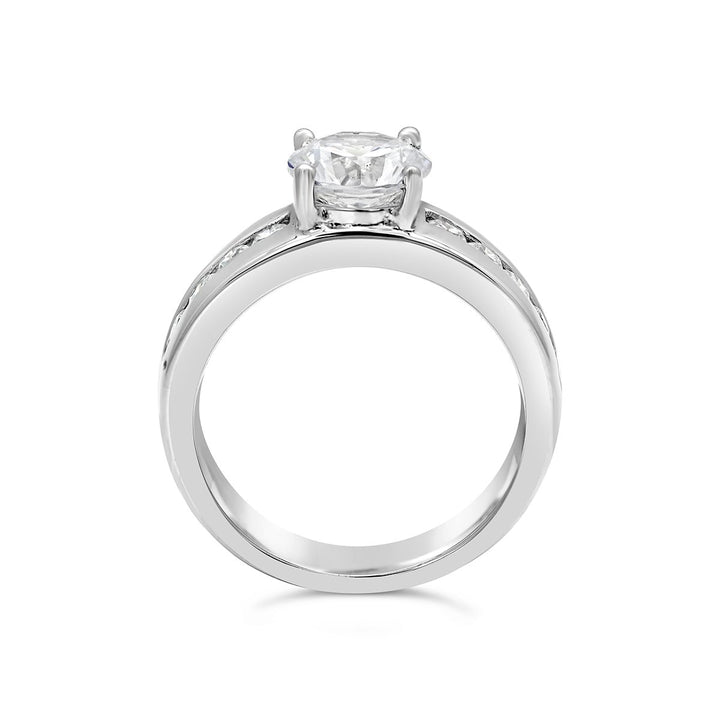 Engagement Ring with Wide Channel Set Band and Round Center - The Diamond Guys