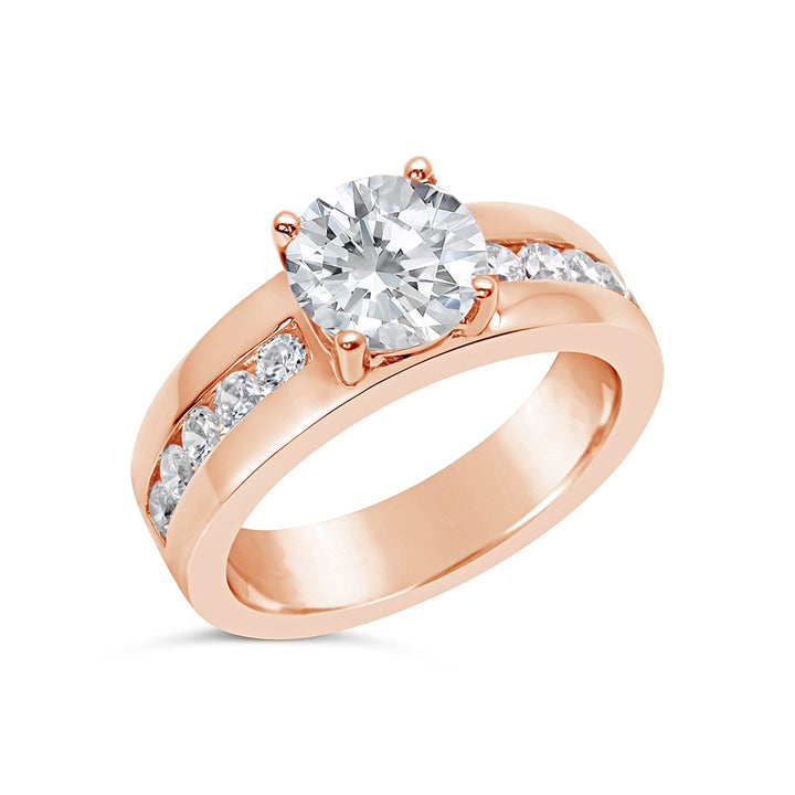 Engagement Ring with Wide Channel Set Band and Round Center - The Diamond Guys