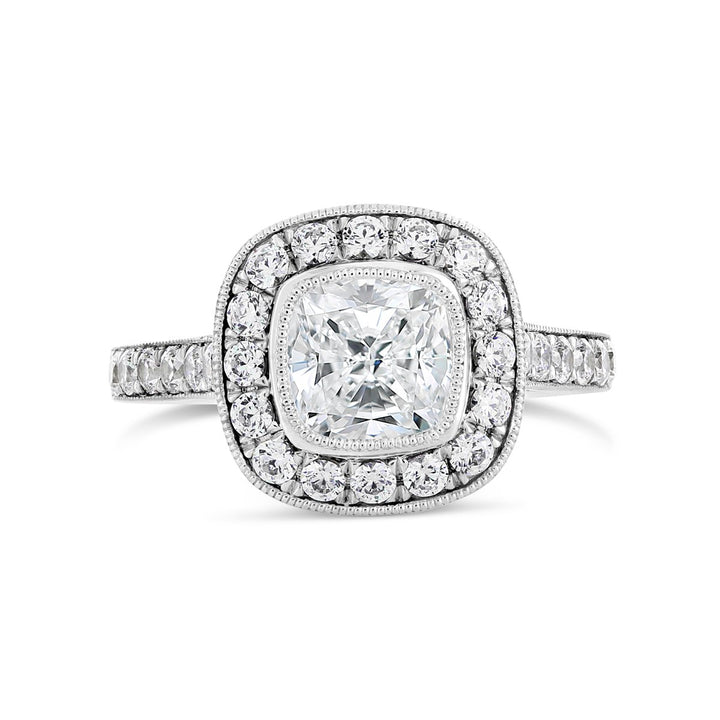 Bezel Set Diamond Halo Engagement Ring - The Diamond Guys