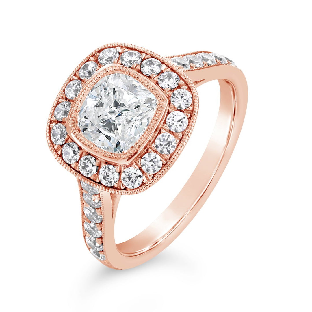 Bezel Set Diamond Halo Engagement Ring - The Diamond Guys