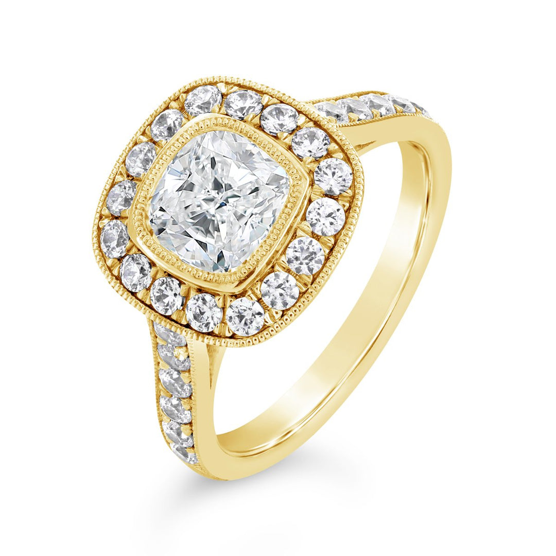 Bezel Set Diamond Halo Engagement Ring - The Diamond Guys