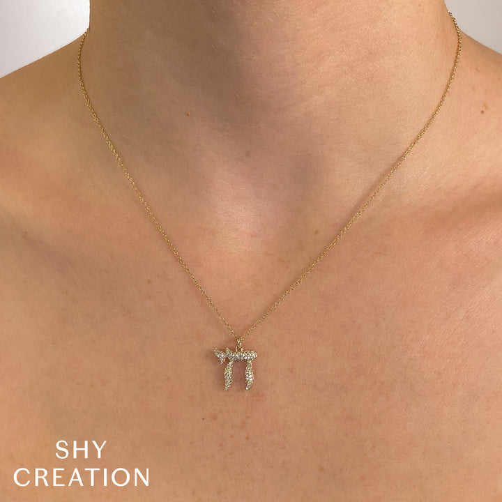 Shy Creation Diamond Pave Chai Necklace