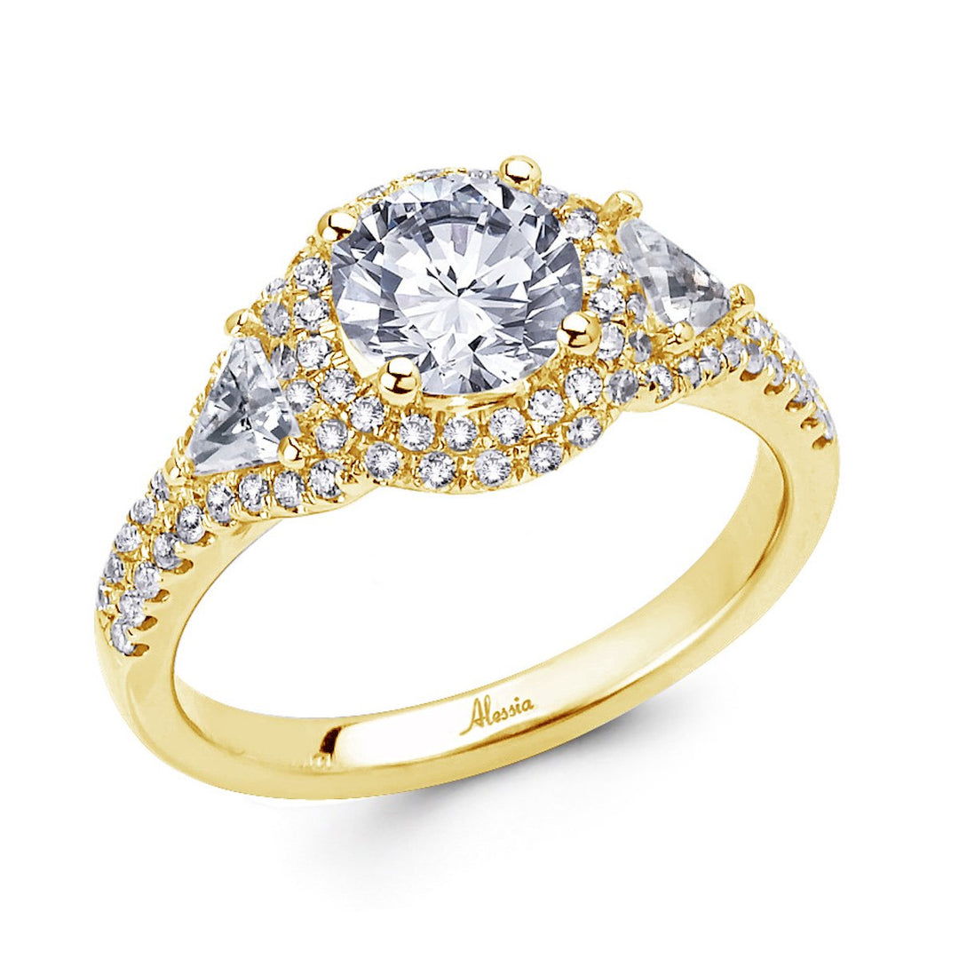 Three Stone Diamond Halo Engagement Ring - The Diamond Guys