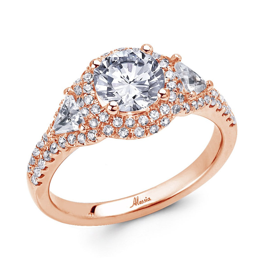 Three Stone Diamond Halo Engagement Ring - The Diamond Guys