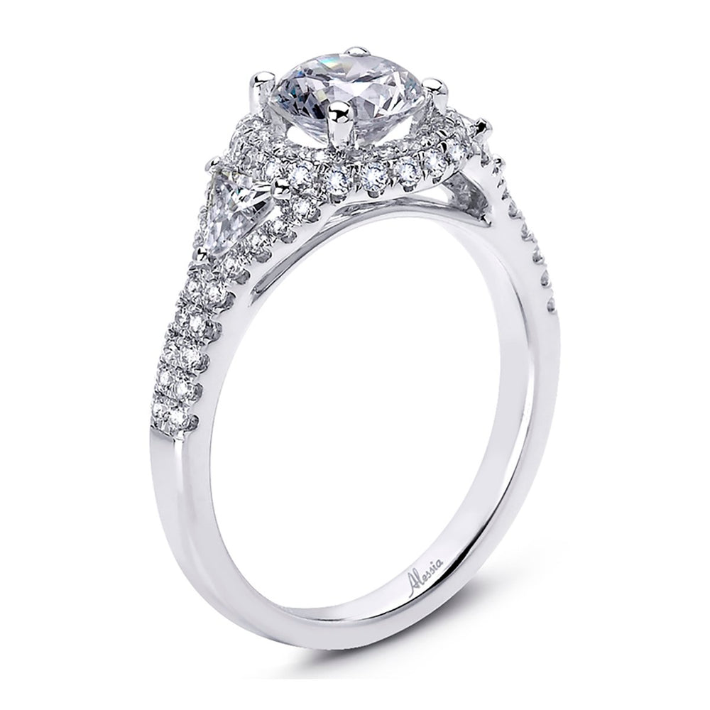 Three Stone Diamond Halo Engagement Ring - The Diamond Guys