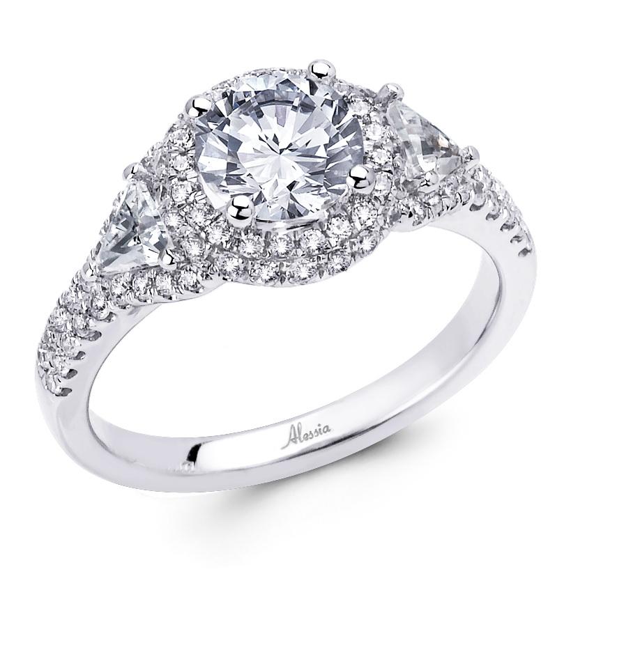 Three Stone Diamond Halo Engagement Ring - The Diamond Guys