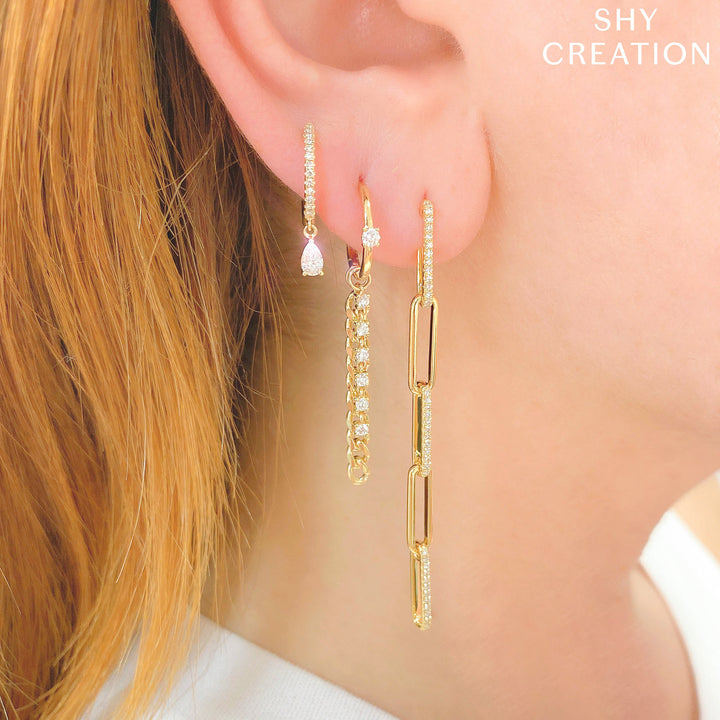 14K Yellow Gold Shy Creation Diamond Dangle Earrings - SC55021621