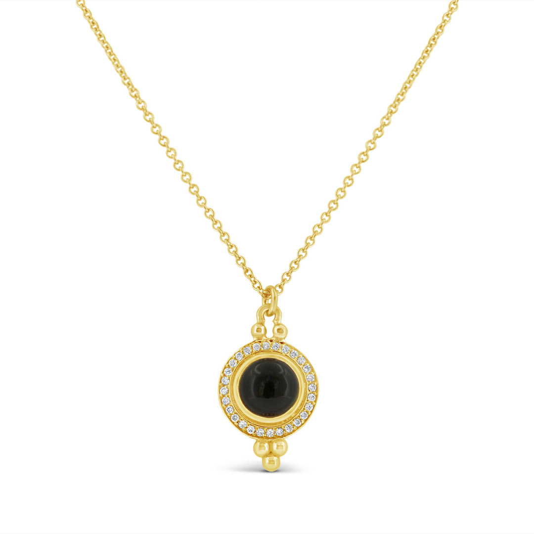 Bezel Set Round Green Cebuchon Tourmaline w/ Diamond Halo