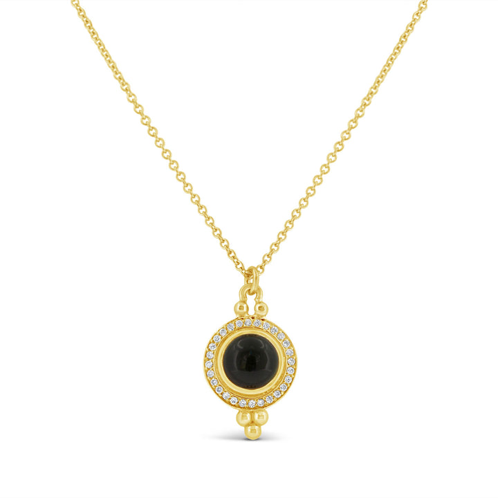 Bezel Set Round Green Cebuchon Tourmaline w/ Diamond Halo