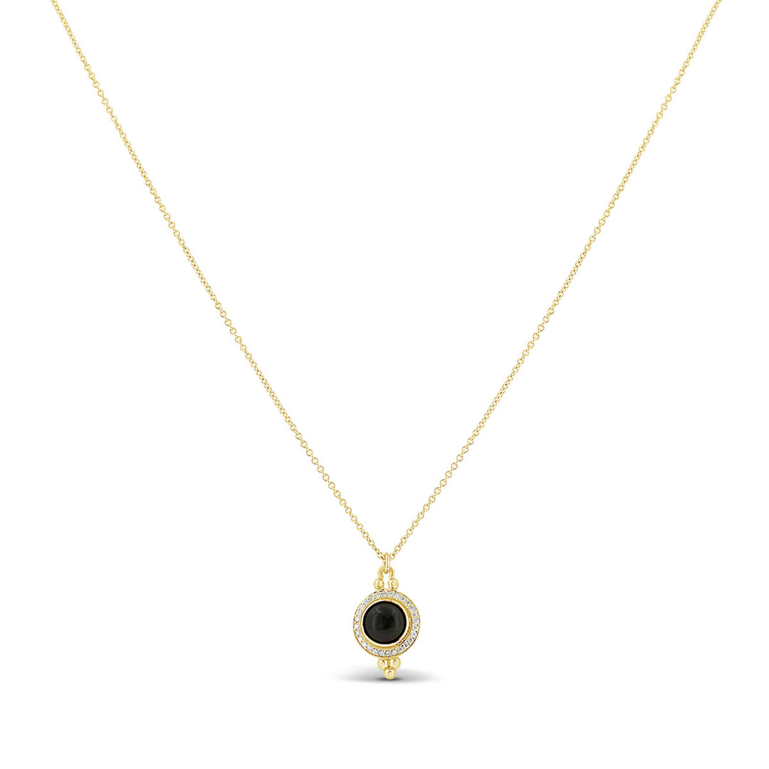 Bezel Set Round Green Cebuchon Tourmaline w/ Diamond Halo