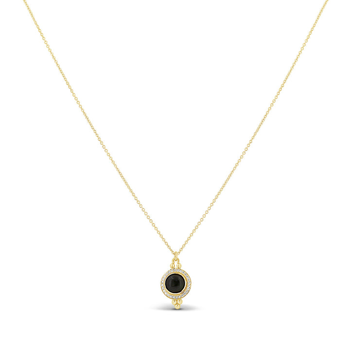 Bezel Set Round Green Cebuchon Tourmaline w/ Diamond Halo