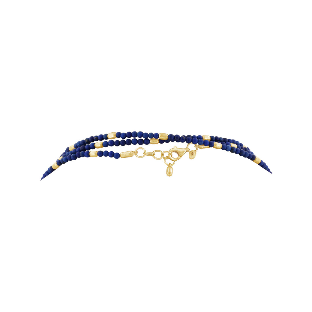 Opera Length Station Necklace w/ Lapis Beads and Satin Finish Yellow Gold Beads