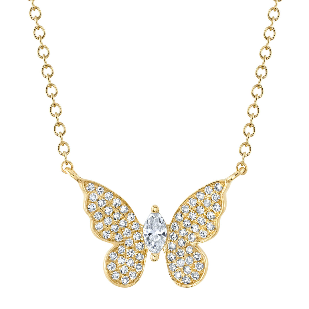 Shy Creation Marquise & Round Diamond Pave Butterfly Necklace