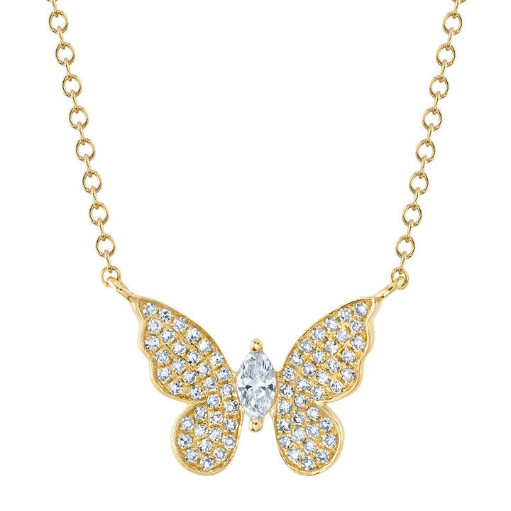 Shy Creation Marquise & Round Diamond Pave Butterfly Necklace