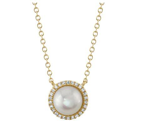 14KY Shy Creation Diamond & Cultured Pearl Necklace, 0.08ctw G/H Si - The Diamond Guys