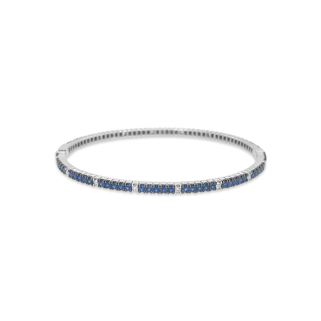 White Gold Diamond & Blue Saphire Bangle - SB33663 - The Diamond Guys