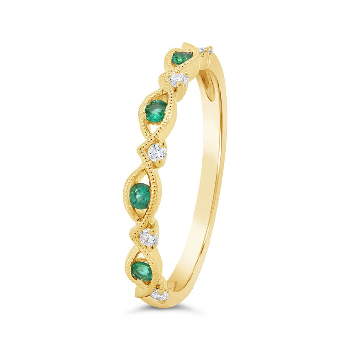Milgrain Diamond & Emerald Band  - 5R1399EMA