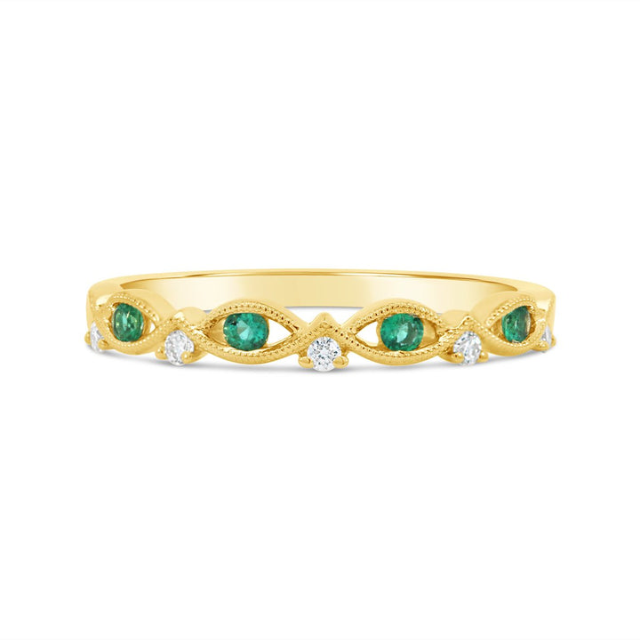 Milgrain Diamond & Emerald Band  - 5R1399EMA
