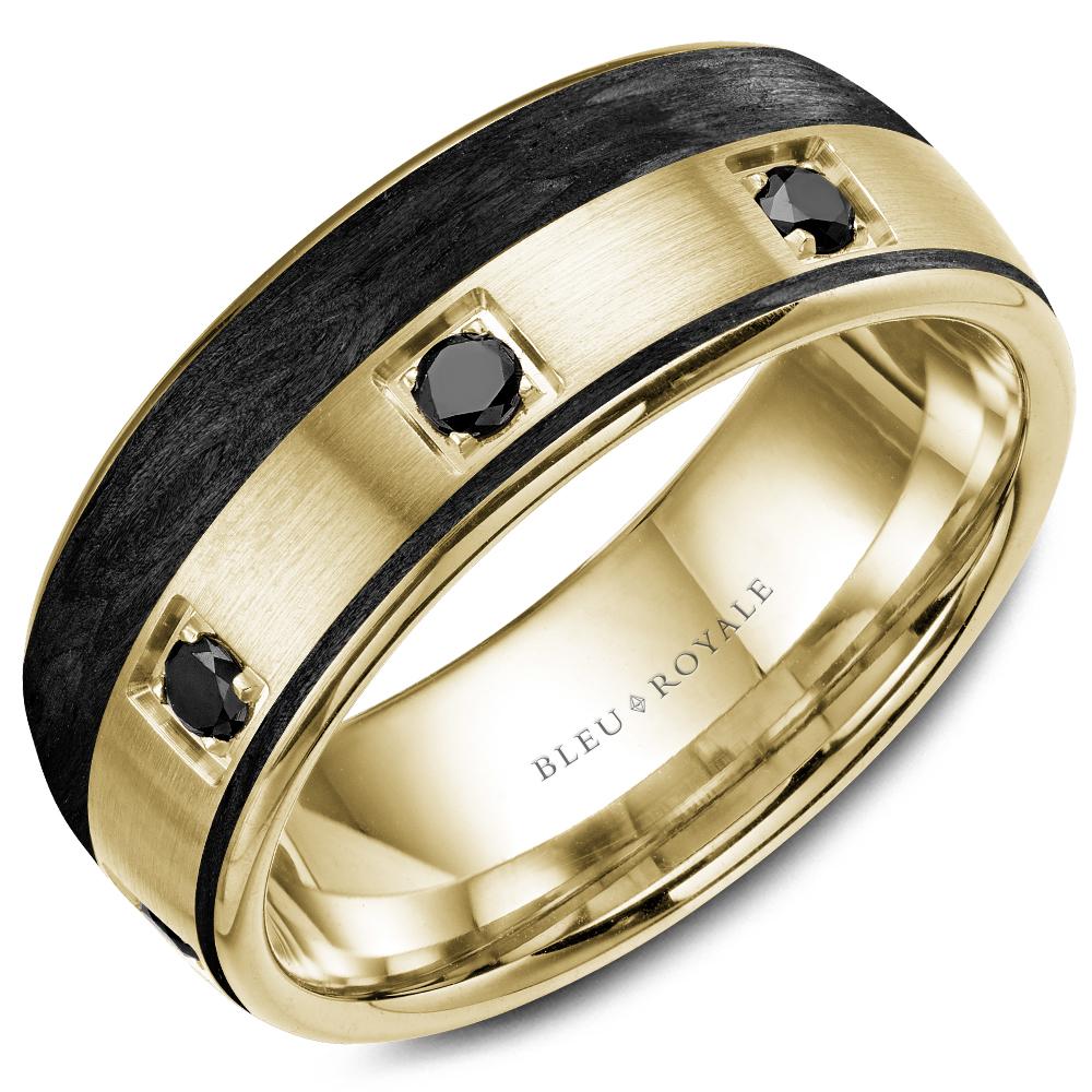 Gold & Black Carbon Bleu Royale Diamond Wedding Band - RYL-019RBD85