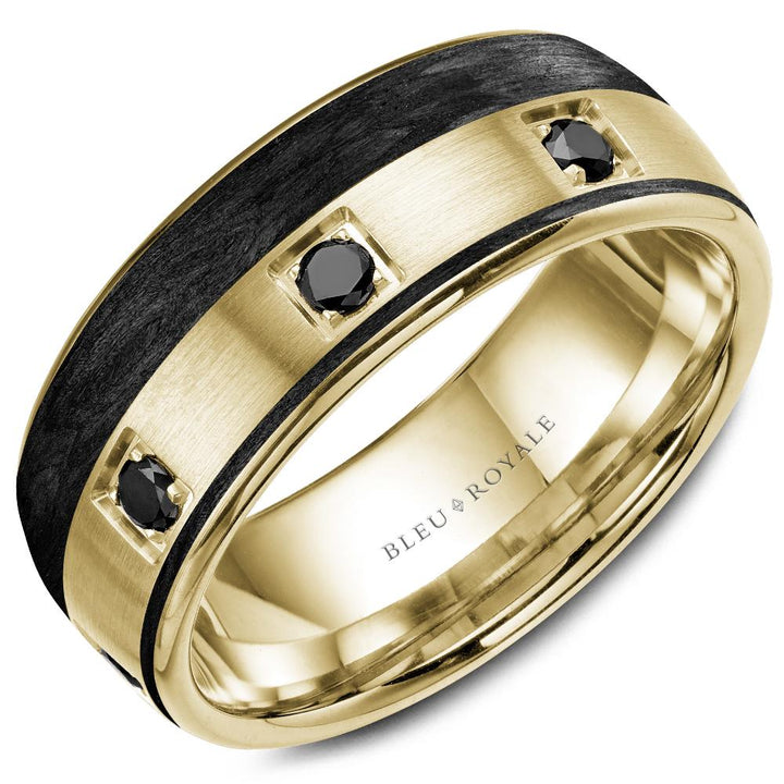 Gold & Black Carbon Bleu Royale Diamond Wedding Band - RYL-019RBD85