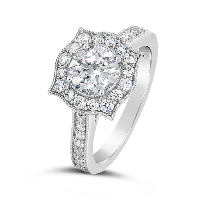 Vintage Style Diamond Halo Engagement Ring - The Diamond Guys