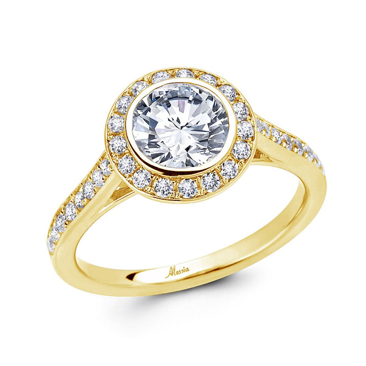 Bezel Set Diamond Halo Engagement Ring