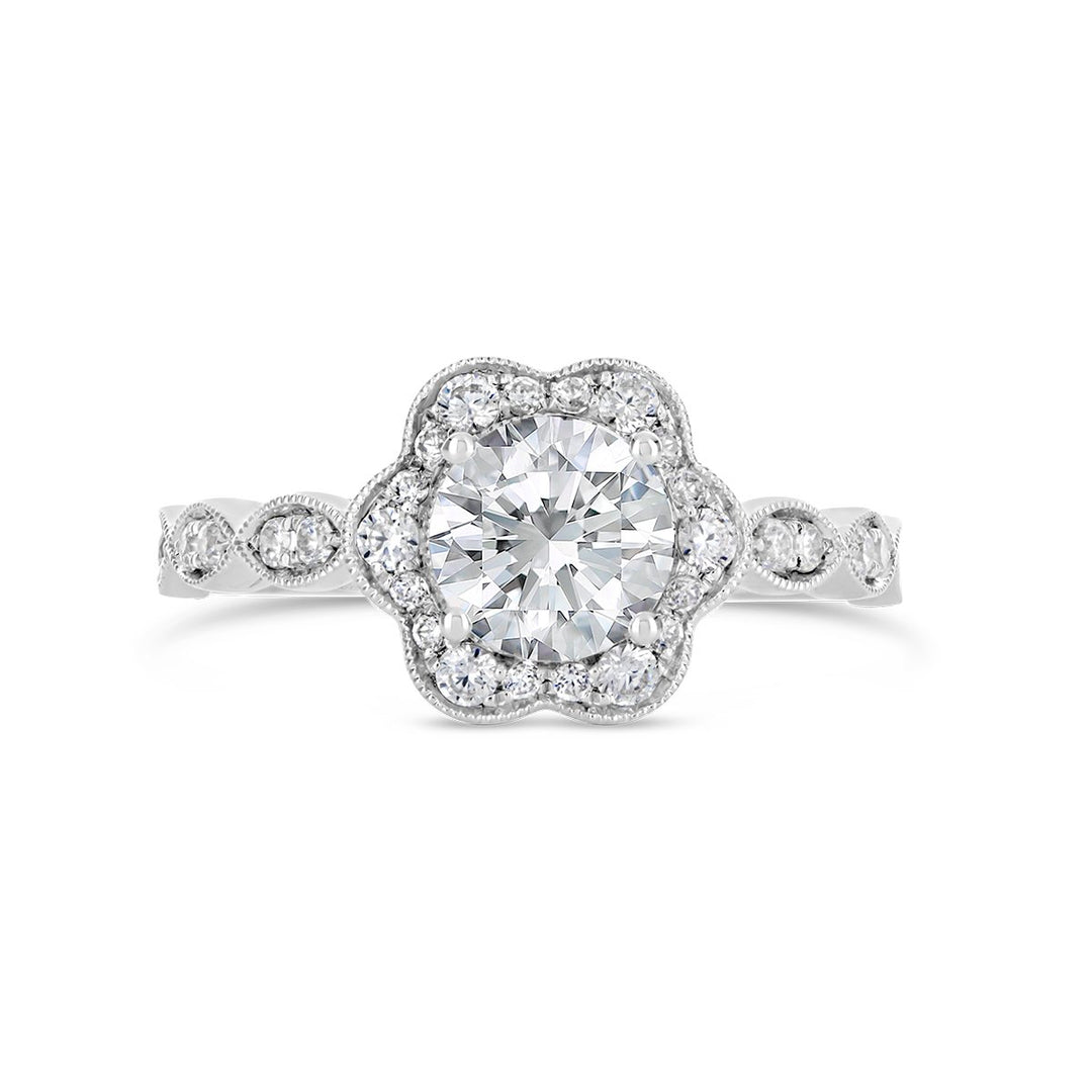 Vintage Style Diamond Halo Engagement Ring - The Diamond Guys