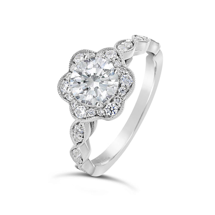 Vintage Style Diamond Halo Engagement Ring - The Diamond Guys