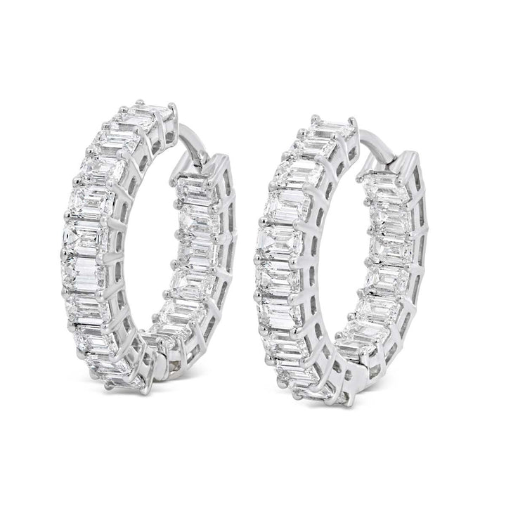 Inside Outside Emerald Cut Lab Grown Diamond Hoop Earrings - EMH3W14