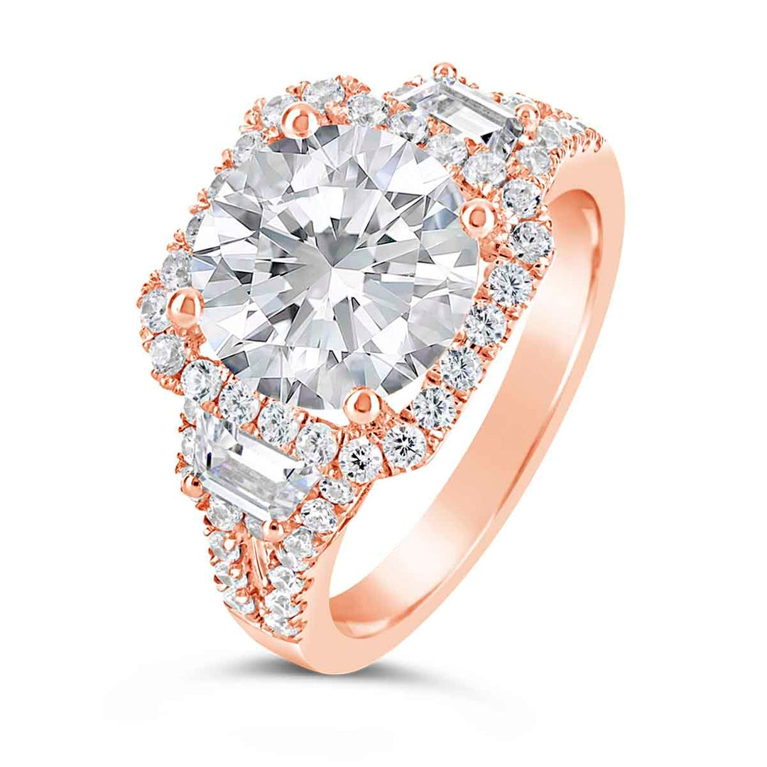 Three stone Diamond Halo Engagement Ring