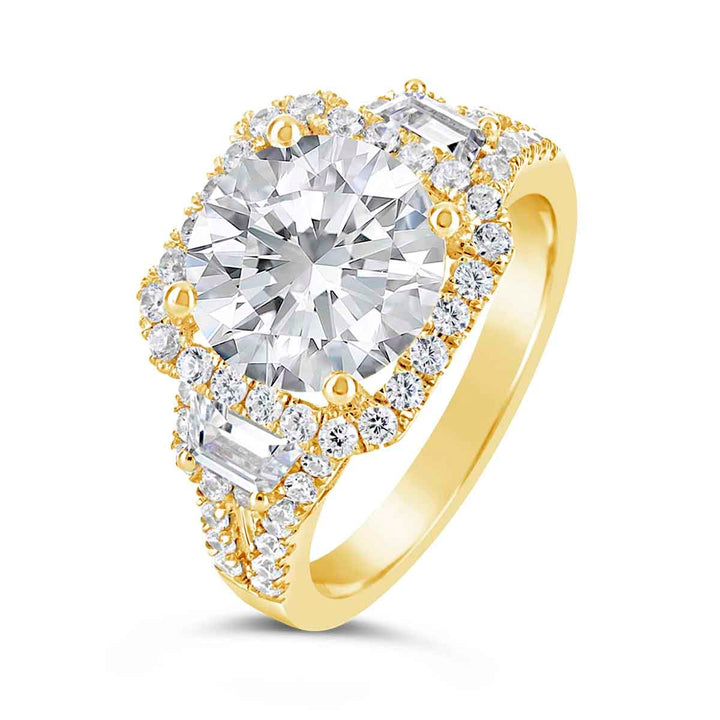 Three stone Diamond Halo Engagement Ring