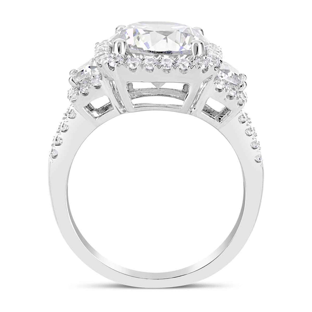Three stone Diamond Halo Engagement Ring