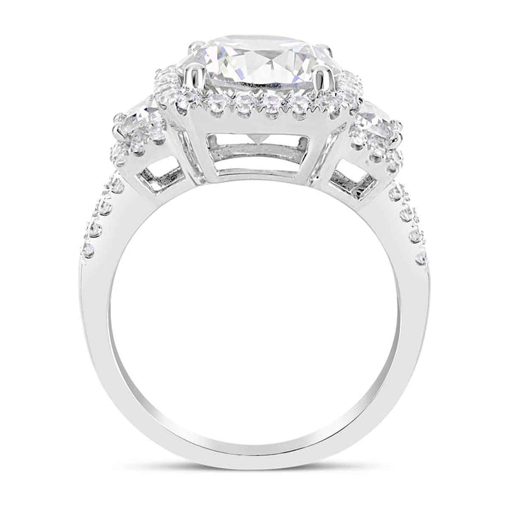 Three stone Diamond Halo Engagement Ring