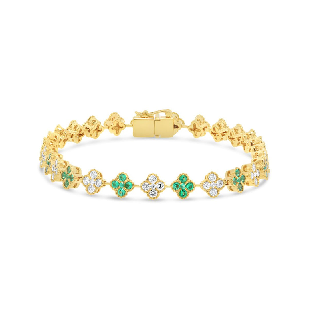 Diamond & Emerald Flower Link Bracelet - The Diamond Guys