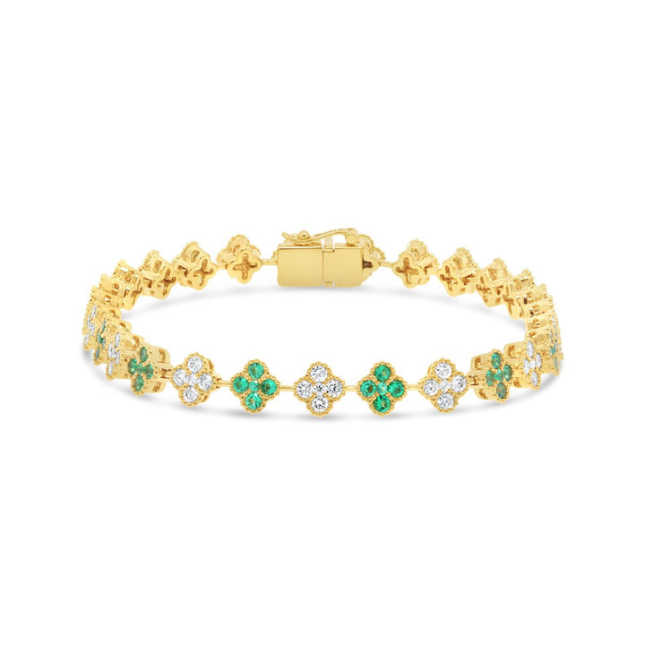 Diamond & Emerald Flower Link Bracelet - The Diamond Guys