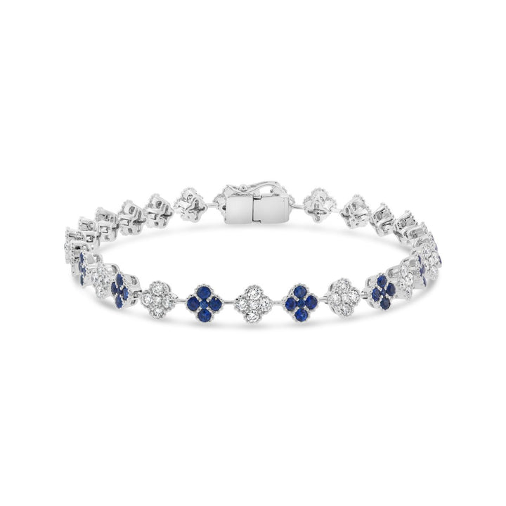 Diamond & Blue Sapphire Flower Link Bracelet - The Diamond Guys