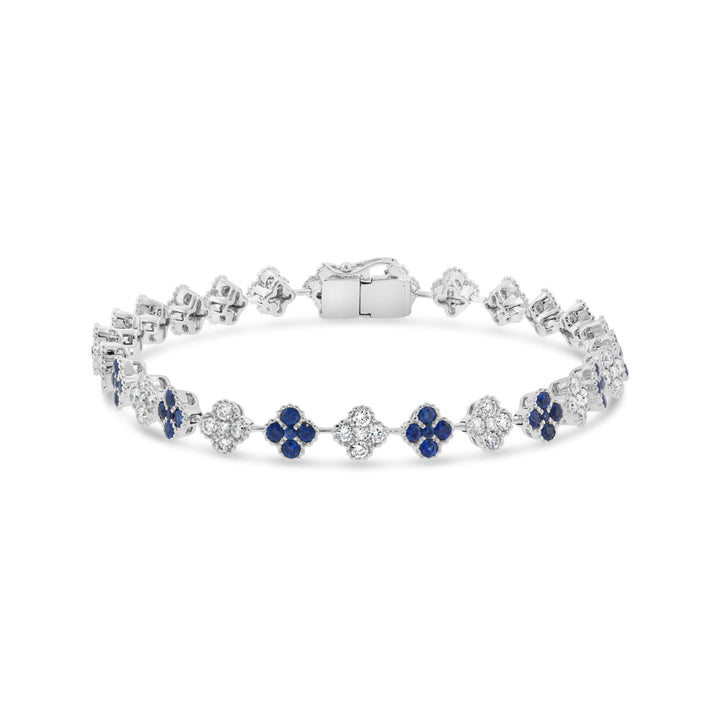 Diamond & Blue Sapphire Flower Link Bracelet - BN0890-W-S