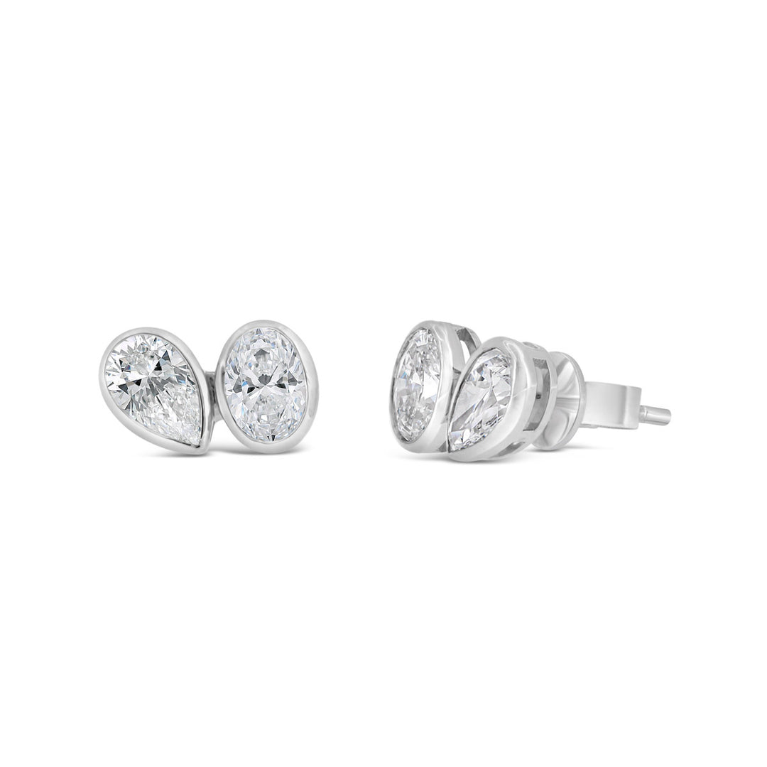 Lab Grown Bezel Set Moi et Toi Diamond Stud Earrings