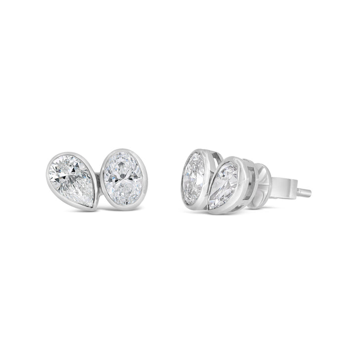Lab Grown Bezel Set Moi et Toi Diamond Stud Earrings