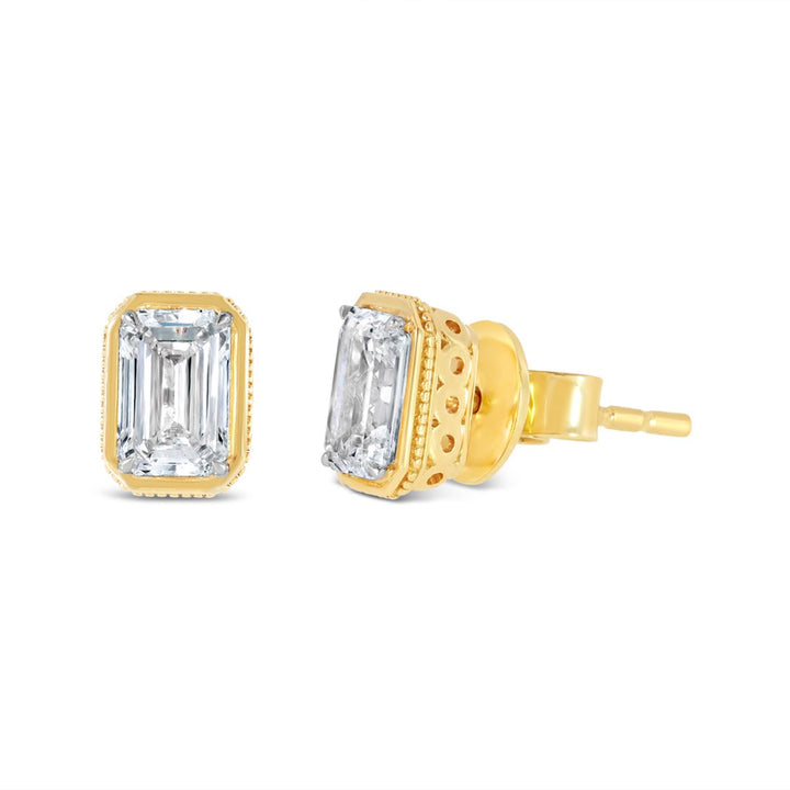 Vintage Inspired Basket Lab Grown Diamond Stud Earrings - 14450EY - The Diamond Guys